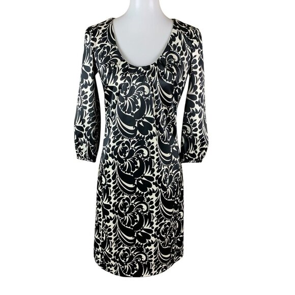 Harolds Black White Scroll Print Dress 6 Retro Mod Cocktail Party Classic - Picture 1 of 4